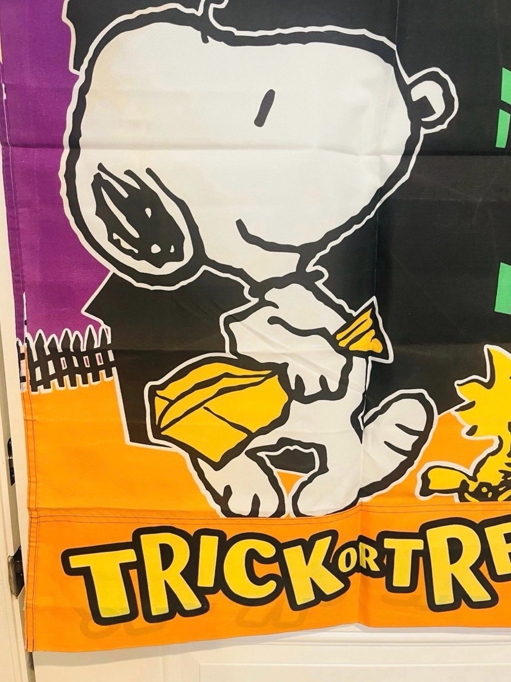 Snoopy & Woodstock Halloween Trick or Treat Peanuts Gang Vintage House Flag - Picture 4 of 12